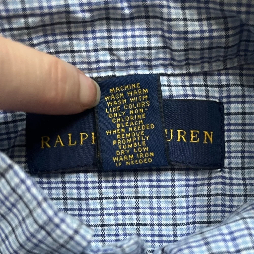 Ralph Lauren Boys Blue Plaid Long Sleeve Preppy Casual Button Down Shirt Size 8